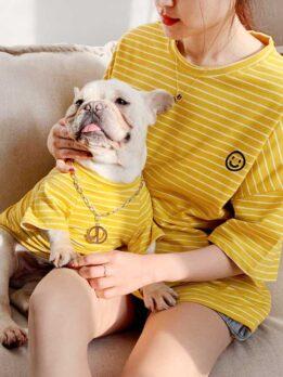 Pet Factory OEM оптовая продажа летняя толстовка с капюшоном для собак корейская версия щенок родитель-ребенок Тедди полосатая хлопковая футболка 06-0291 gmtproducts.com