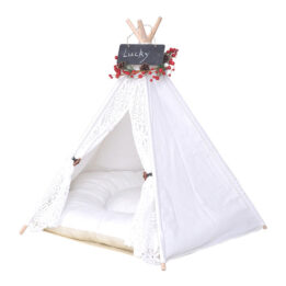Outdoor Pet Tent: White Cotton Canvas Conical Teepee Pet Tent Collapsible Portable 06-0937 www.gmtproducts.com