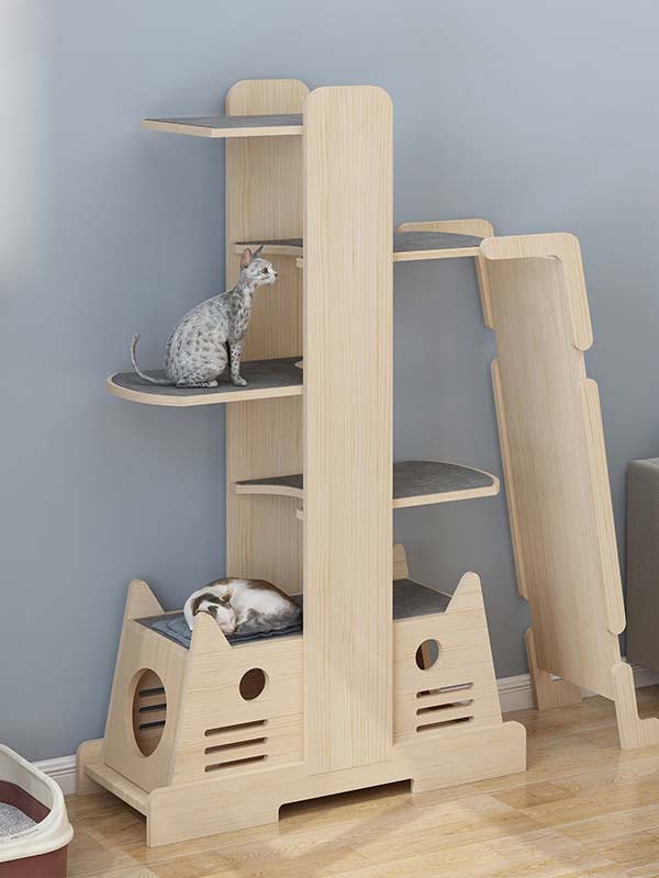 Casa de escalada para gatos por atacado | madeira de pinho tábua gato árvore gato torre 105-207 gmtproducts.com