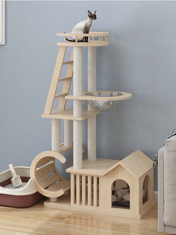 Árvore de gato moderna | Torre de gato de madeira OEM | Estrutura de escalada para gatos em madeira 105-213 gmtproducts.com
