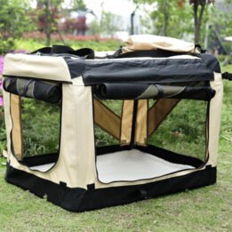 Large Foldable Travel Pet Carrier Bag with Pockets in Beige gmtproducts.com