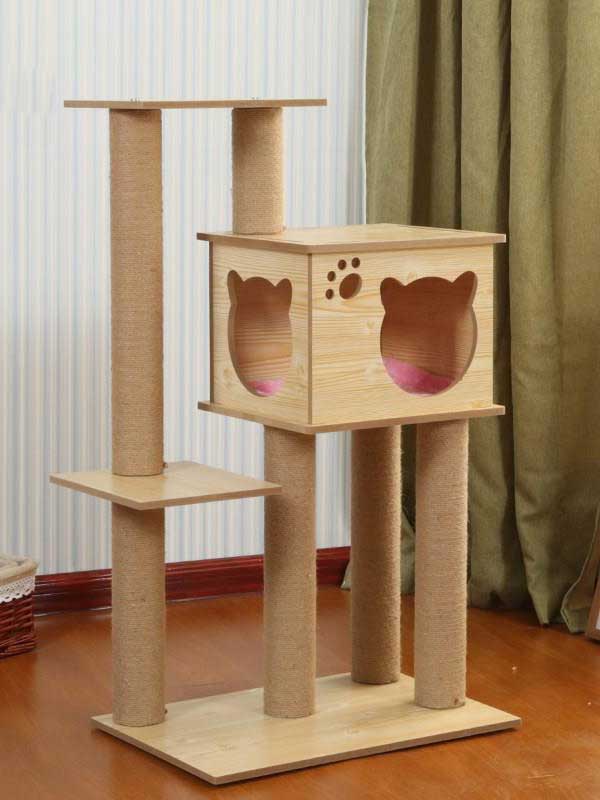 Atacado OEM MDF plataforma dupla de madeira 28 CM Cat Room Árvore de gato multicamadas 06-1155 gmtproducts.com