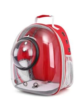 Transparent red pet cat backpack with hood 103-45034 gmtproducts.com